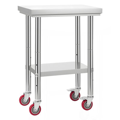 Stainless Steel Table, 24 x 18 Inches Food Prep Worktable with Wheels, Kitchen Prep Table with Adjustable Undershelf Workstations for Commercial Kitchen, Restaurant, Hotel and Garage, Outdoor