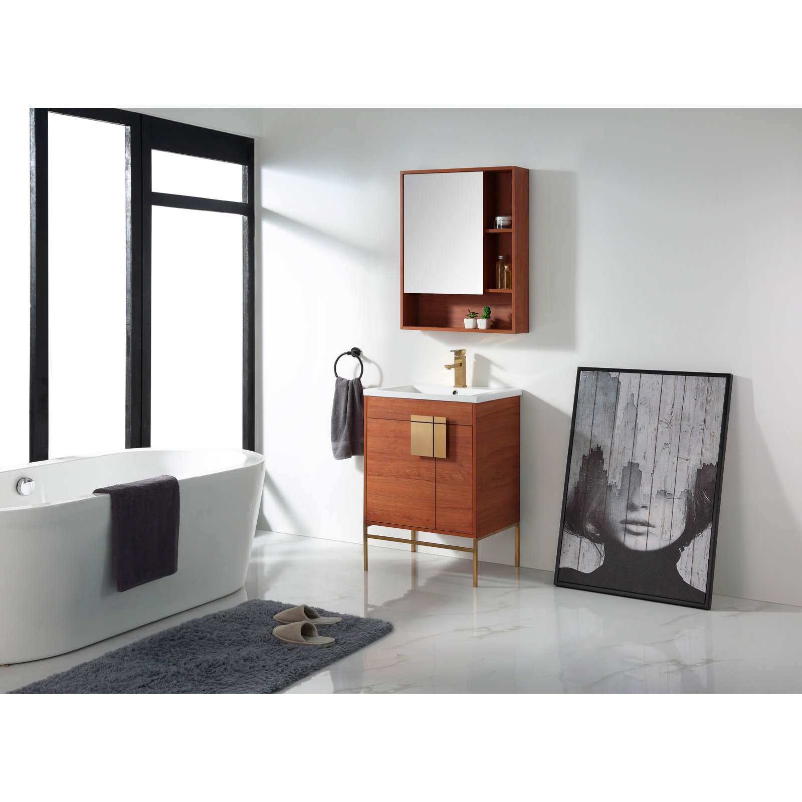 Maisie 24'' Single Bathroom Vanity, Satin Brass, Walnut