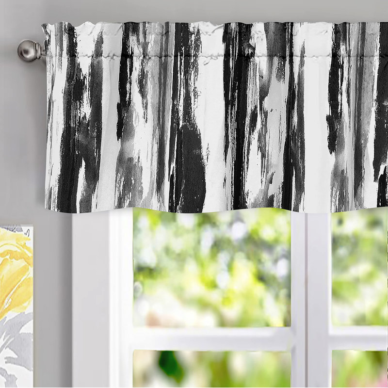 Cassville Abstract Paint Brush Watercolor Lined Thermal Insulated Blackout Window Curtain Valance Rod Pocket  Ink Stripe Pattern 2 Layers