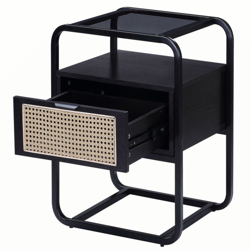 Table d'appoint noire avec plateau en verre
