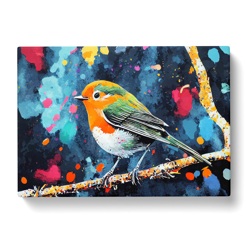 Robin Bird Splash Vol.5 Abstract - Wrapped Canvas Painting, 35cm H x 50cm W x 3cm D