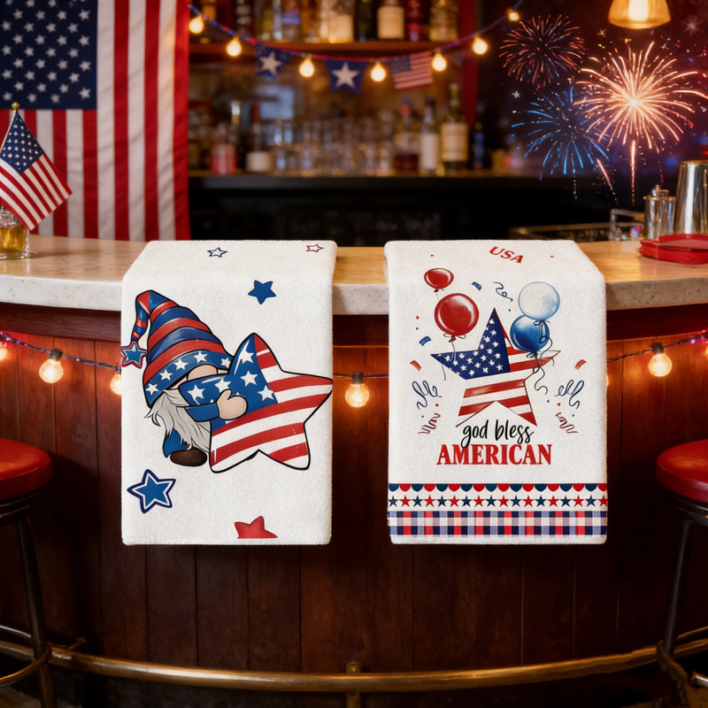 Independence Day Themed Kitchen Towel Set Of 2, Absorbent Dish Cloth For Cooking And Baking, 23.6x15.7in Multicolor
