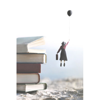 Woman Flies With Balloon - Wrapped Canvas Print