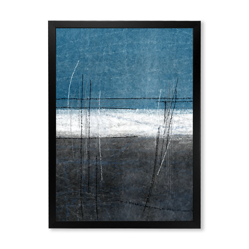 Sarcelle rencontre l'art abstrait gris, peinture sur toile, H 32 po x l 24 po x P 1 po, Cadre photo noir
