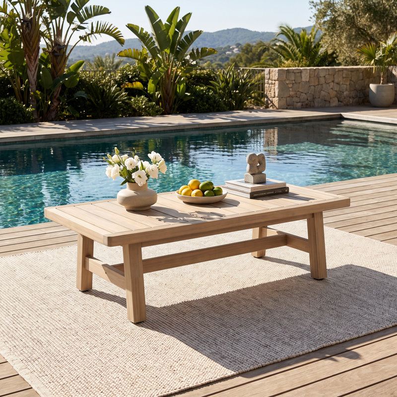 Table de salle à manger de style méditerranéen en bois d'acacia pour patio, 14.6" H x 50.2" W x 22.1" D