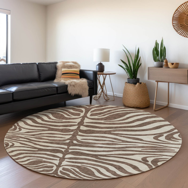 Premium Machine Washable Goulven AMF1042 Animal Print Rug, Round 8'