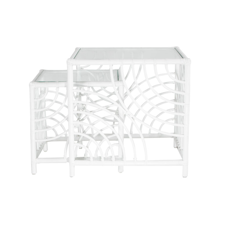 Swirl Glass Nesting End Table, White
