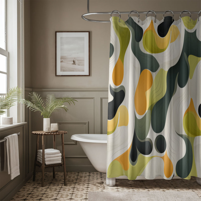 Art abstrait mixte - Rideau de douche haut de gamme, H 74 po x l 71 po