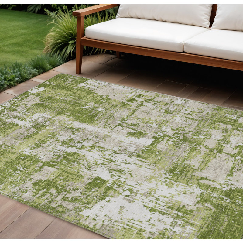 Tapis intérieur lavable abstrait vert 10 pi x 14 pi HomeRoots