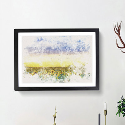 Flock of Birds Above Sunflowers - Picture Frame Painting Print