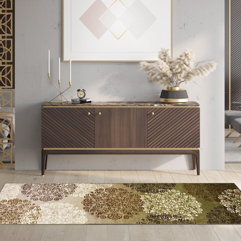 Tapis d'intérieur à motif géométrique antidérapant Reyna, Tapis de couloir 2 pi 7 po x 8 pi
