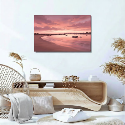 Ensemble de 1 tableau sur toile représentant un coucher de soleil sur la plage