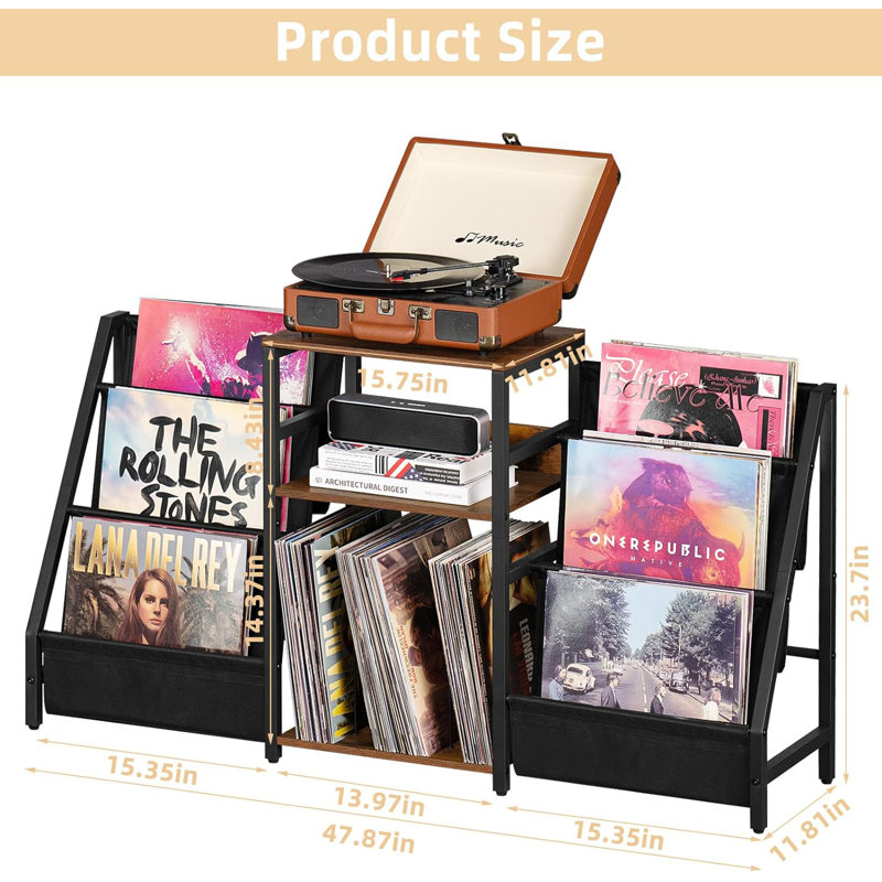 Metal 23.7'' H Media Shelves, Modern Brown