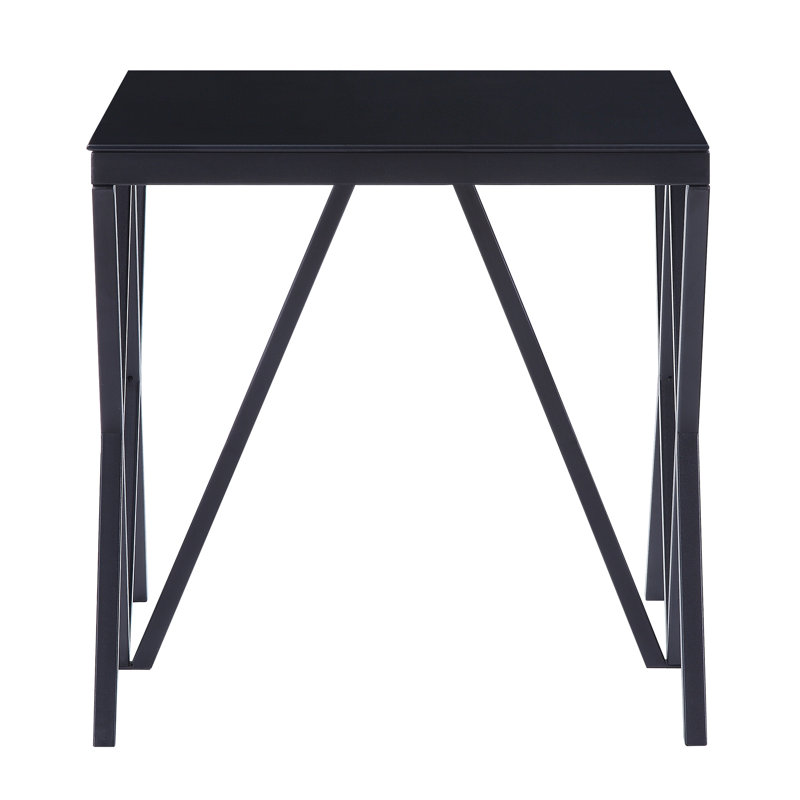 Table de bout en verre de 8 mm d'épaisseur au fini noir avec plateau et structure en métal contemporain stable