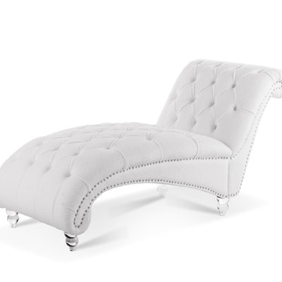 Jacksonburg Armless Chaise Couch, Stable Wide Seating Area, High Sponge Filler, High Rebound Property, Deep Drawing Manufactured, Bubble Nails Adornment, Velvet/ Velvet/Pu Materials, Load Capacity, White,