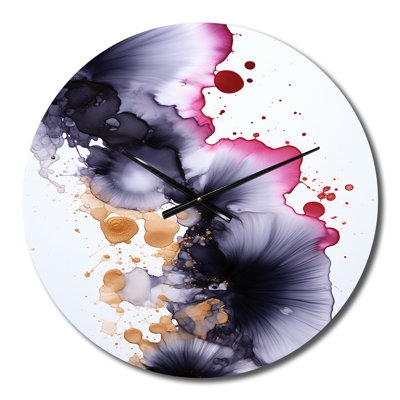 Horloge murale délicate fluidité magenta et or encre V - Peinture abstraite