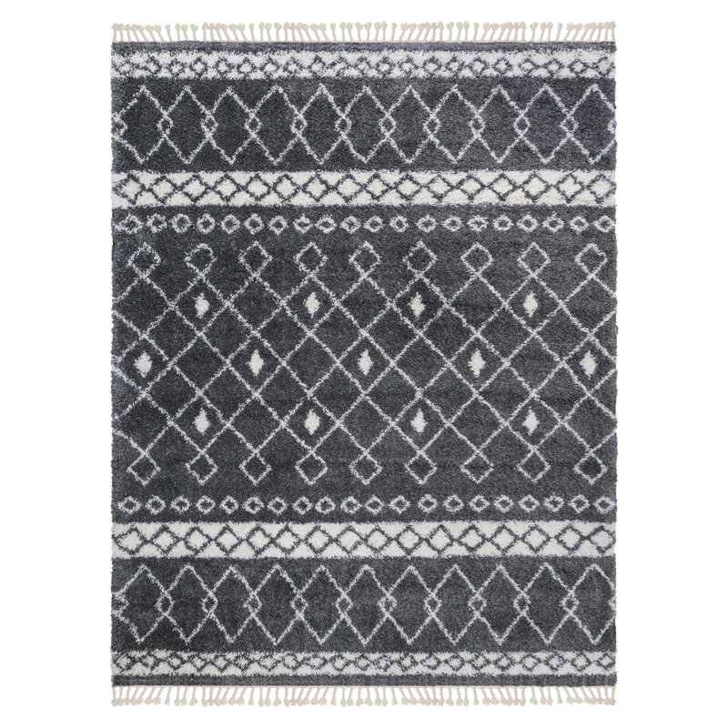 Tapis à poil long gris / ivoire Limmet Calumet, Rectangle 6 pi 6 po x 9 pi 6 po
