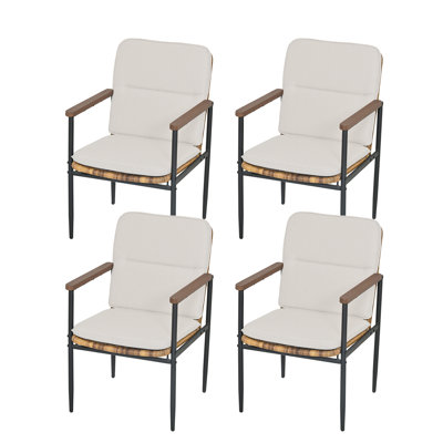 Ocanas 4-Piece Aluminum Wicker Patio Dining Chairs With Light Gray Cushions