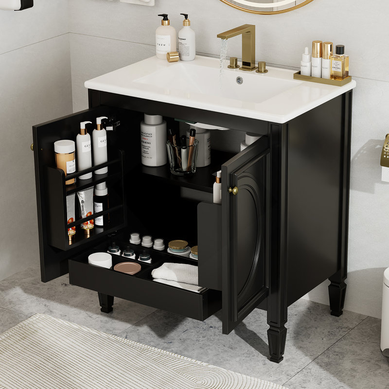 Meuble-lavabo de 30 po avec lavabo, deux portes avec tablette, charnières de porte à fermeture en douceur, style rétro