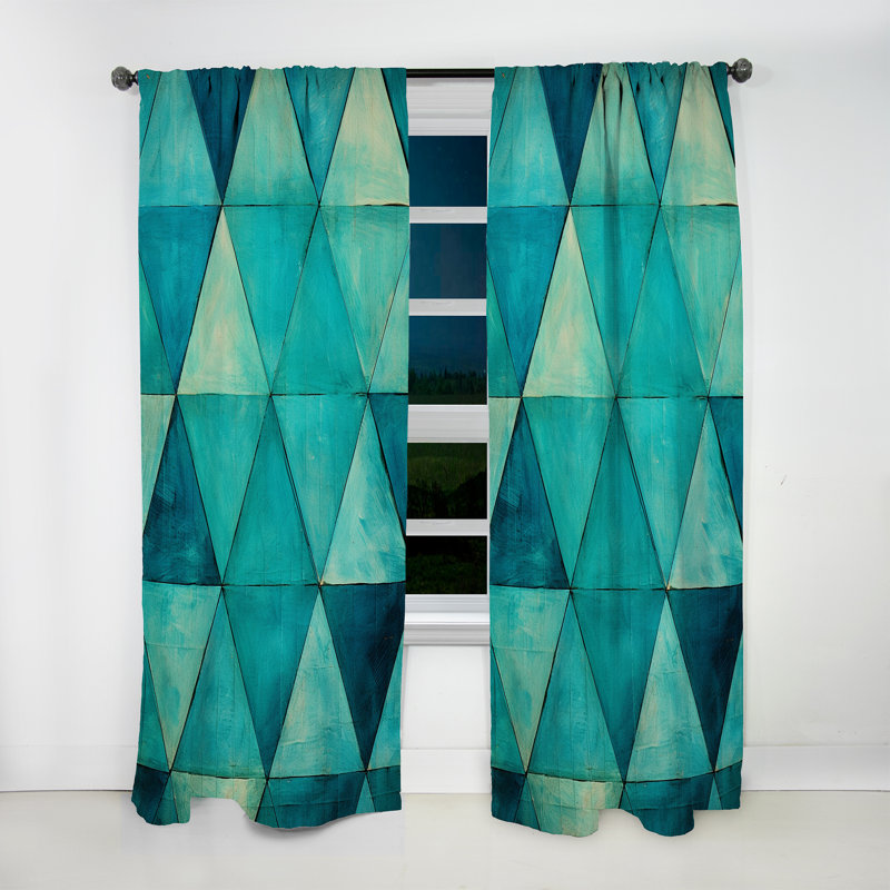 Triangles turquoise - Rideau à formes abstraites - Rideau abstrait obscurcissant - 1 panneau, L 52 po x L 95 po
