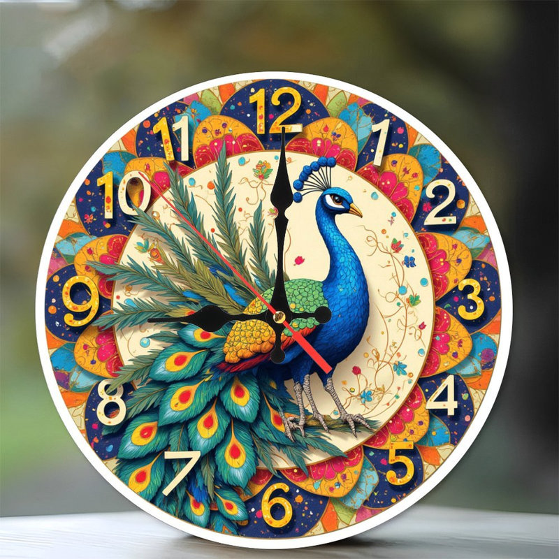 Horloge paon colorée