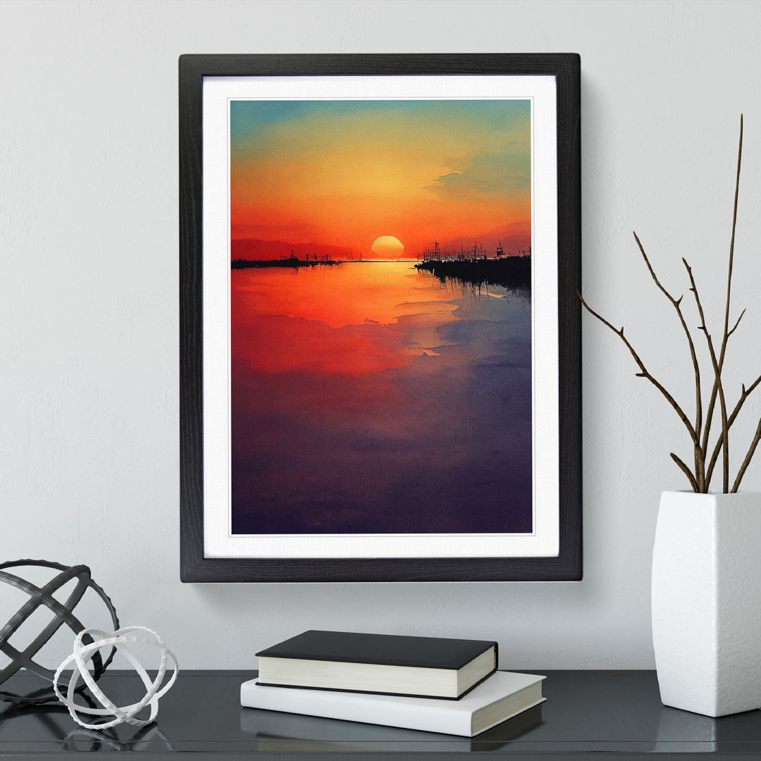 Watercolour Sunset Lake No.1 - Single Picture Frame Painting