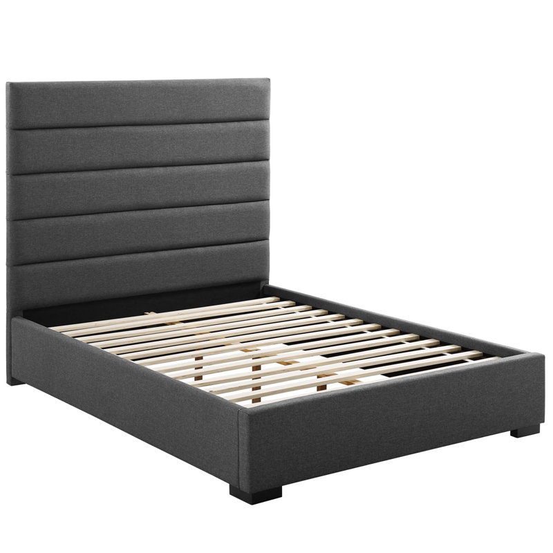 Très grand lit plateforme tapissier Genevieve, Gris