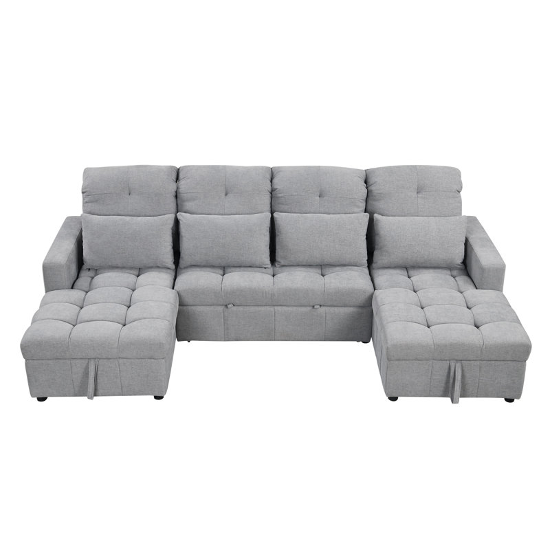 Canapé-lit modulaire surdimensionné en U de 110,2 po avec canapé-lit modulaire polyvalent avec méridiennes de rangement doubles et deux ports USB pour le salon, gris