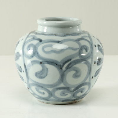 Approx 6 Inches Subtle Blue and White Vase with Flower Motif