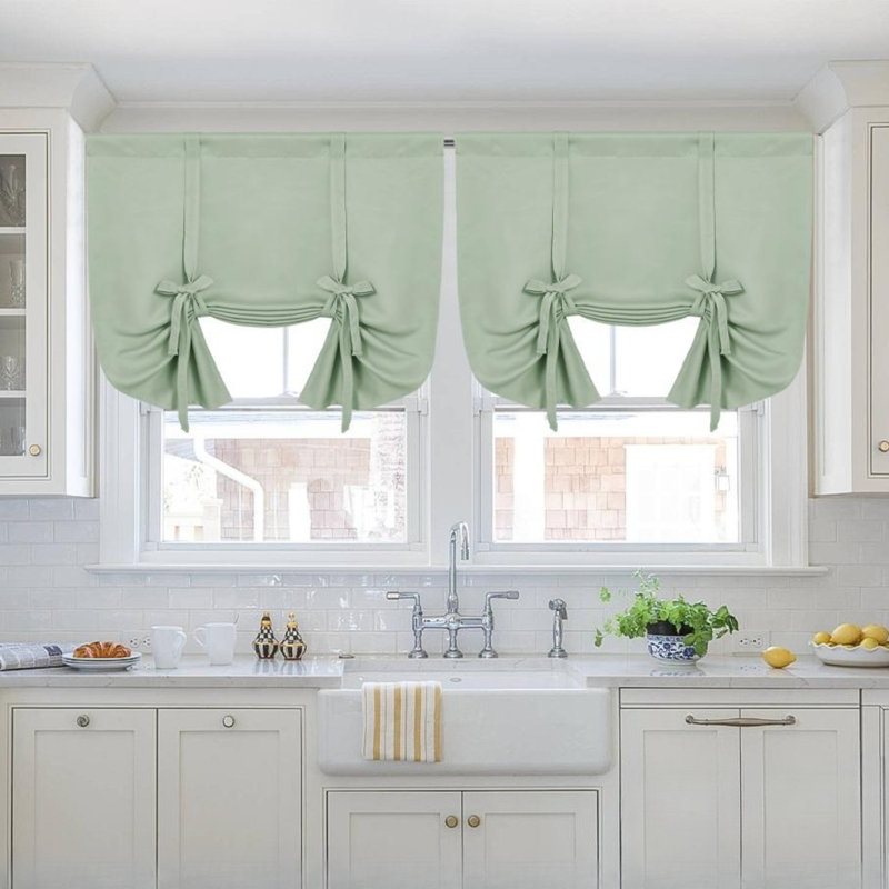 2 Panels Blackout Curtains-Tie Up Shade for Window Thermal Insulated Room Darkening Rod Pocket Curtains for Kitchen