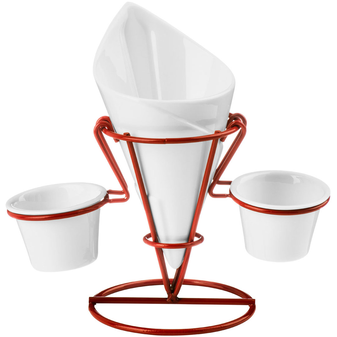 Orsina Hollywood French Fry Cone With 2 Dip Dishes And Metal Stand - White - Image 3