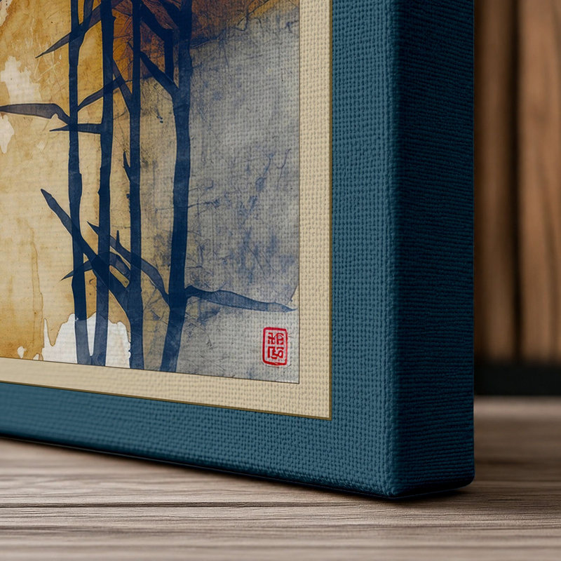 Bamboo in Mist Japandi - Wrapped Canvas, 36x24 - 91.4 x 61.0 cm, Teal Border