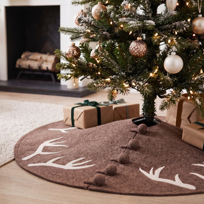 Jupe d'arbre de Noël en feutre faite à la main - Bois sur fond gris