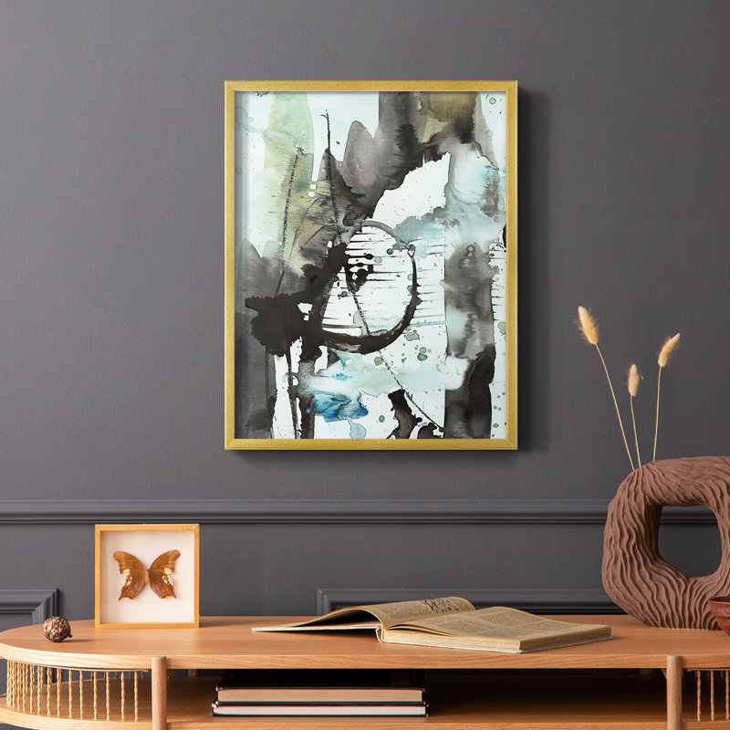 «Lyrical Abstract II», reproduction encadrée - bois massif, Or, H 20 po x l 16 po