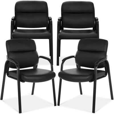 Leather Guest Chair With Padded Arms, Reception Meeting Conference Waiting Room Lobby Home Desk Big And Tall Executive Office Chair, Black (4 Pack) -  GLOBAL GIRLS LLC, C0165