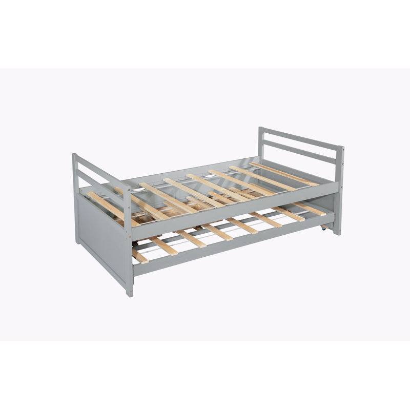Twin Size Bed with Trundle and Three Storage Drawers, Gray