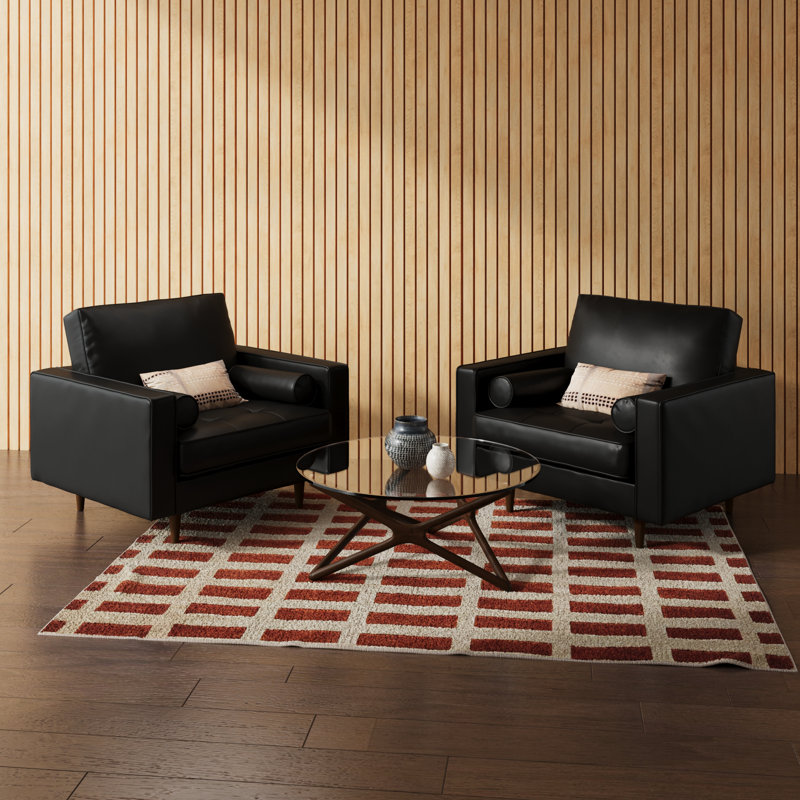 Geo Vegan Leather Armchair, Midnight Black Vegan Leather