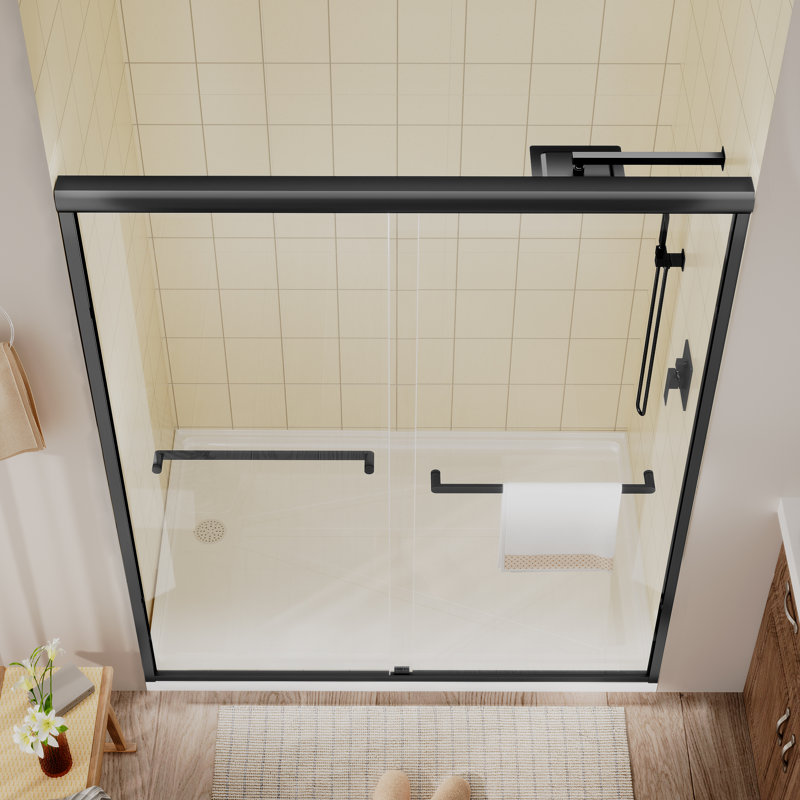 60" W x 72" H Double Sliding Semi-Frameless Shower Door, Black