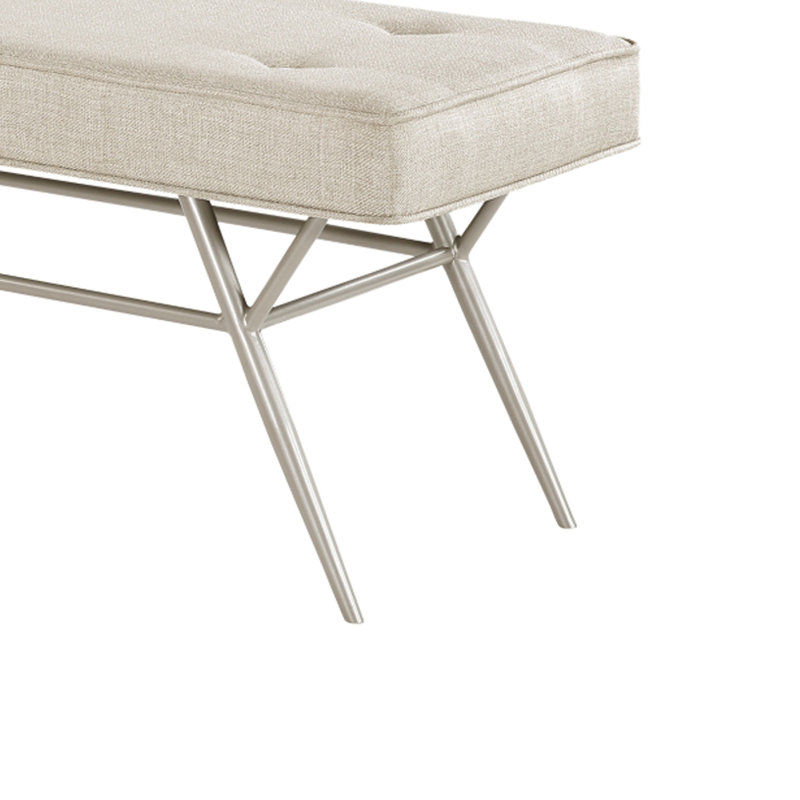 Banc de salle à manger Wen, polyester beige, base angulaire gris champagne, 48 pouces