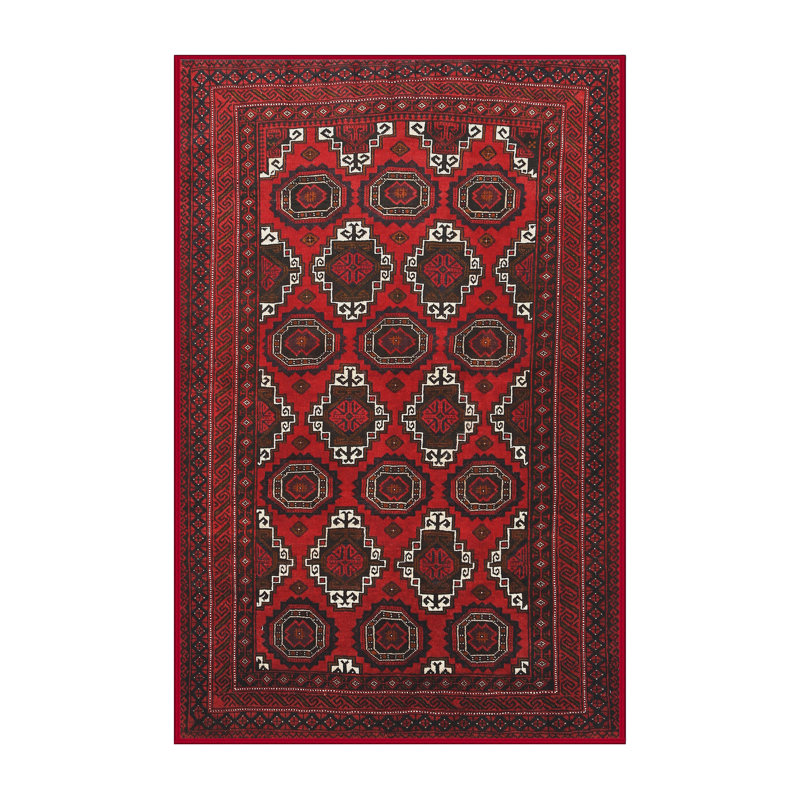 Tapis rouge/brun/beige traditionnel, Rectangle 2 pi x 3 pi