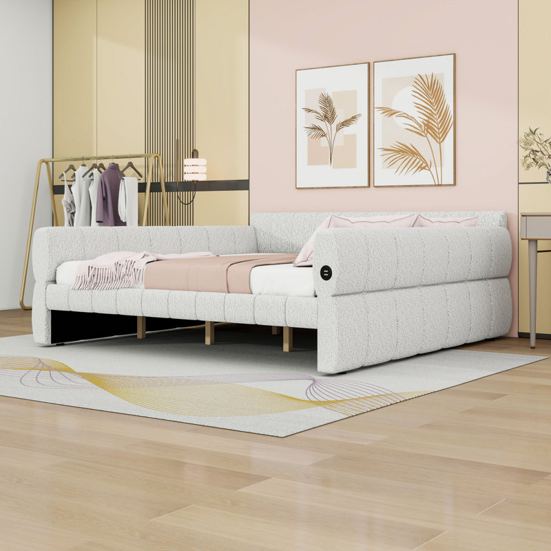 King Size Daybed with USB Charging and Slats, White