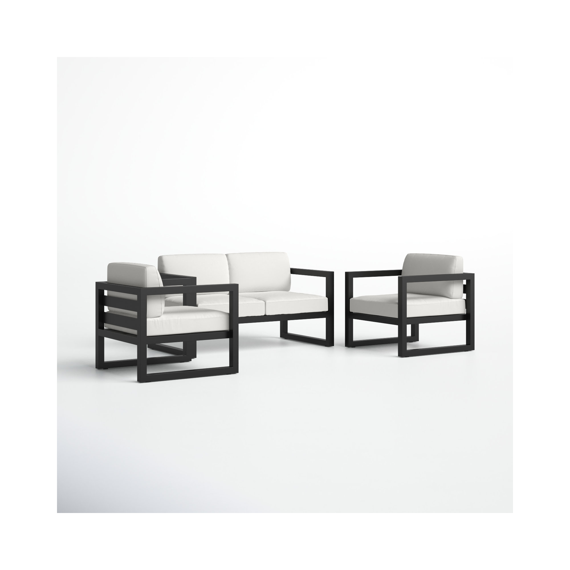 Smith 3 Piece Sofa Seating Group with Sunbrella Cushions, Canvas Natural, Black