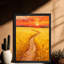 Art encadré noir rétro Le coucher de soleil jette une teinte dorée sur les rizières, art mural, impressions de style rétro-54650362
