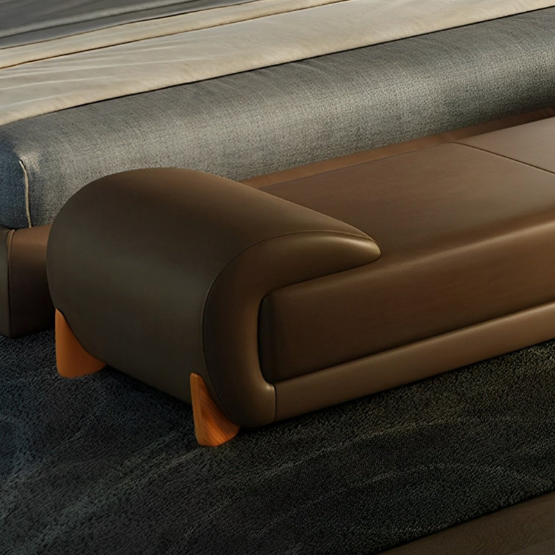 Banc rembourré en cuir véritable Sharella, H 17,71 po x l 59,05 po x P 19,68 po, Gris