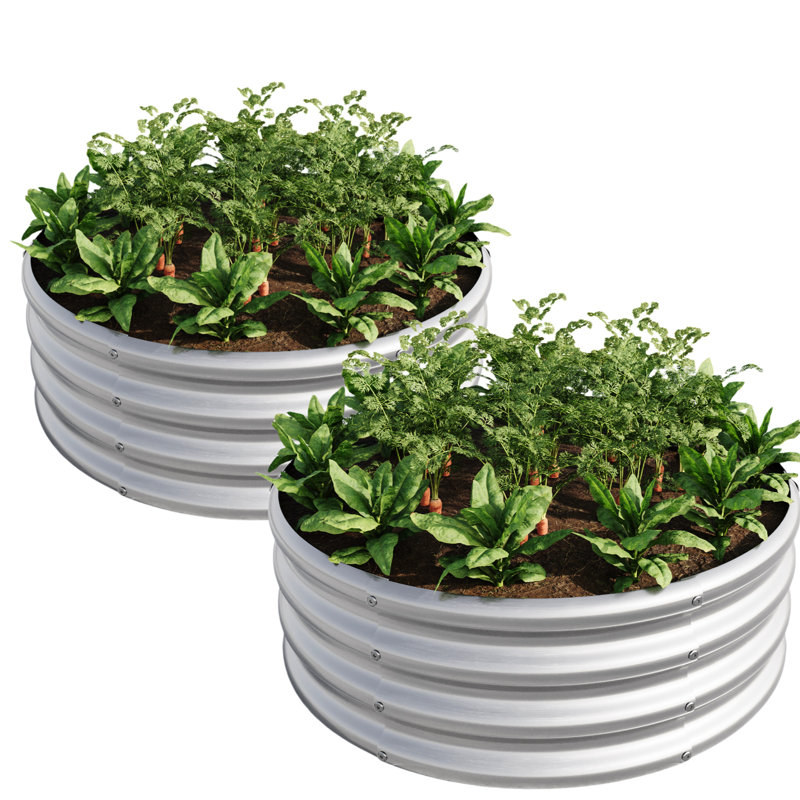 2Pcs W840116761 Galvanized Metal Raised Bed For Growing Herbs And Succulents, Open Bottom Design Avoiding Water Accumulation Planter Box Diy Garden Layout, Nutrient Absorption