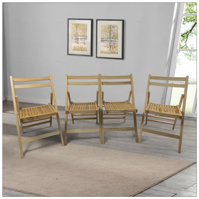 Furniture Slatted Wood Folding Special Event Chair - Set Of 4, Foldable Design For Indoor And Outdoor Use