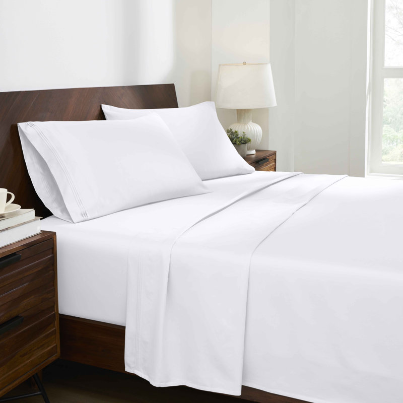 Ensemble de draps en coton 1000 fils Blue Nile Mills, Grand lit olympique, Blanc
