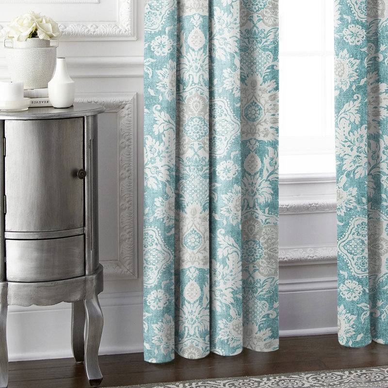 100% Cotton Indali Floral Room Darkening Pinch Pleat Curtain Panels, 20" W x 108" L