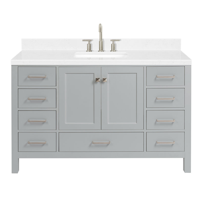  Meuble-lavabo simple 54,25 po avec comptoir, Gris / Nickel brossé, Rectangular