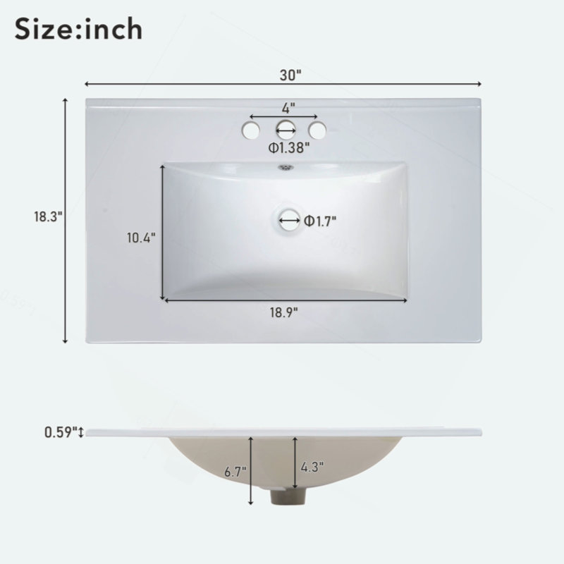 Meuble-lavabo de 30 po avec lavabo en céramique, armoire de salle de bain simple moderne avec 2 portes et une tablette, portes à fermeture douce